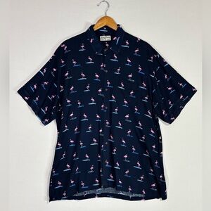 Kenny Flowers Flamingo Surf Shirt Rayon Island Resort Button Up XL